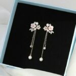 Floral Pearl Drop Earrings for Women