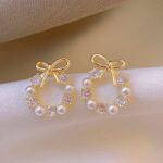Pearl & Crystal Bow Studs Earrings